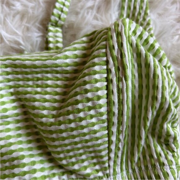 Xhiliration green and white check stripe retro style bikini top size D/D - Picture 4 of 8